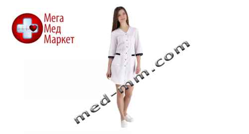 Купить Медицинский халат женский Сингапур белый/синий №108 цена, характеристики, отзывы